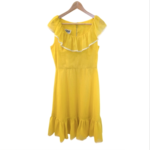 Vintage Miss Elliette Yellow Polka Dot Dress 60s 70s - Picture 1 of 14